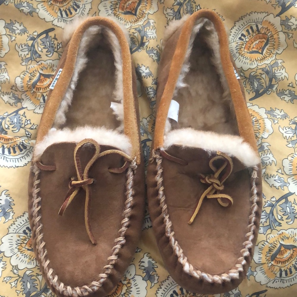 LL Bean Wicked Good Shearling Slippers Lambswool Leather Fur Lined Men's 10